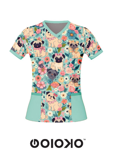 Floral Puggy - Medical Scrub