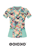 Floral Puggy - Medical Scrub