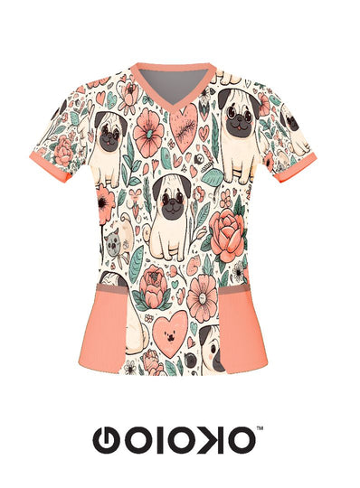 Floral Pug Love - Medical Scrub