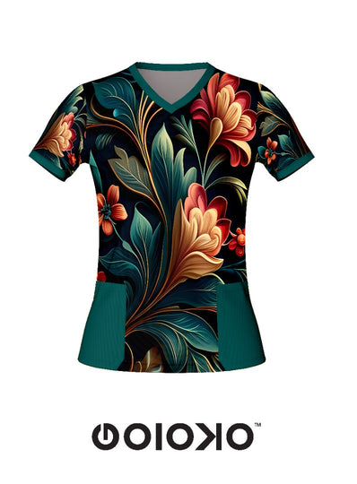 Teal Floral - Medical Scrub