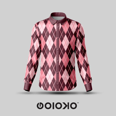 Pink Brown Diamond- Men's Formal Satin Shirt