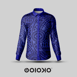 Royal Blue Tribal- Men's Formal Satin Shirt