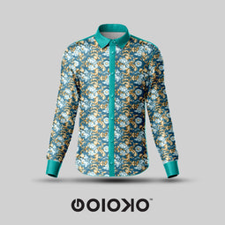 Floral Teal- Men's Formal Satin Shirt