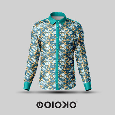 Floral Teal- Men's Formal Satin Shirt