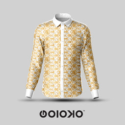 Gold White Floral- Men's Formal Satin Shirt