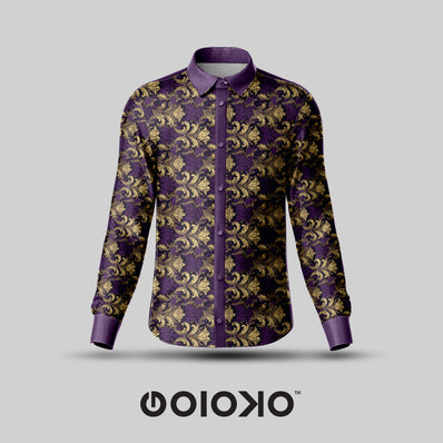 Purple Floral- Men's Formal Satin Shirt
