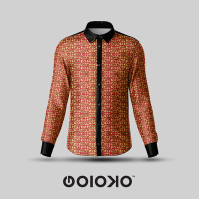 Red Gold Baroque - Men's Formal Satin Shirt