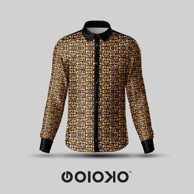 Black Gold Baroque- Men's Formal Satin Shirt