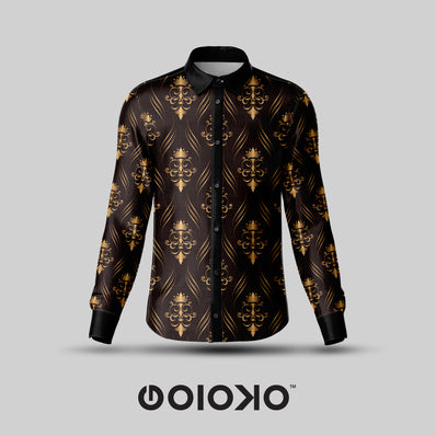 Exquisite Gold Black Baroque- Men's Formal Satin Shirt