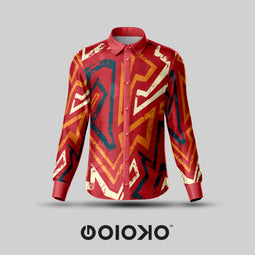 African Red Tribal- Men's Formal Satin Shirt
