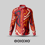 African Red Tribal- Men's Formal Satin Shirt