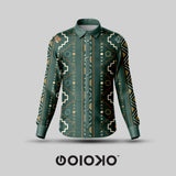Royal Green Tribal- Men's Formal Satin Shirt