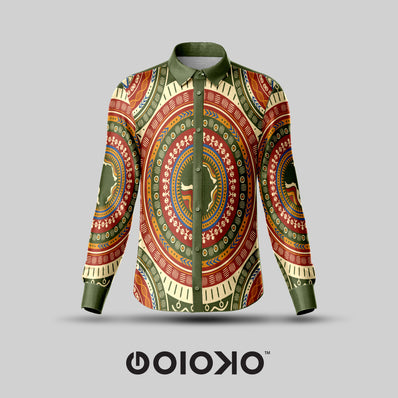 Africa Multicolor Tribal- Men's Formal Satin Shirt
