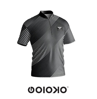 Grey Striped - Mandarin Collar Polo T-shirt