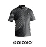 Grey Striped - Mandarin Collar Polo T-shirt