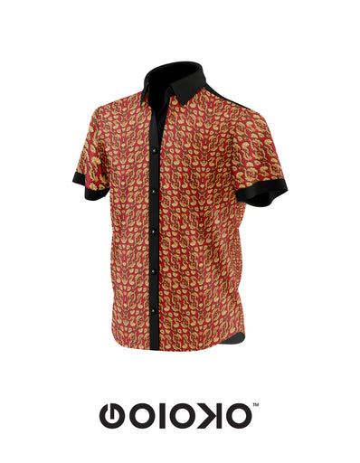 Gold Red Baroque Mens Short Sleeve Shirt