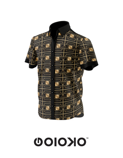 Gold Baroque Mens Short Sleeve Shirt