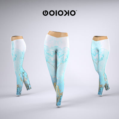 White Teal Marble - Sports Leggings