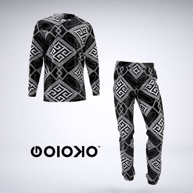 B&W Baroque Diamond - Mens 2 Piece Pajama Set