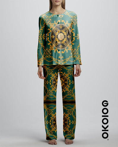Army Green Baroque - Ladies Silk Pajamas