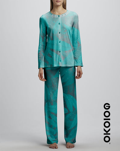 Dark Teal Leaves - Ladies Silk