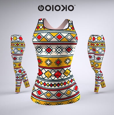 Red & Yellow Mosaic Tribal - Ladies Gym Set